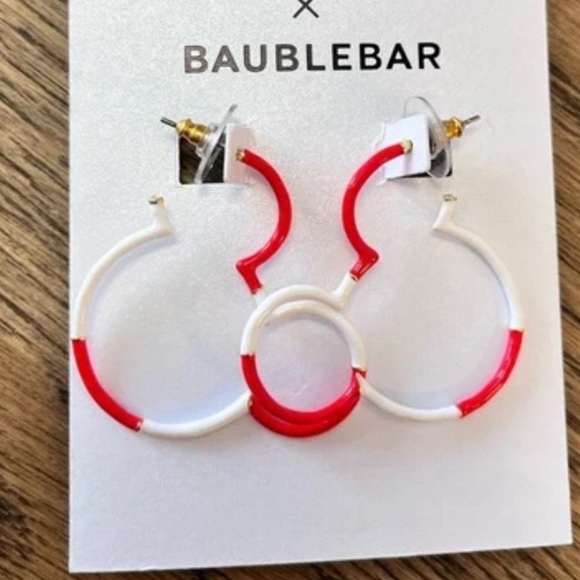 NIB Disney X BaubleBar pink and white Mickey hoop earrings - Picture 2 of 4